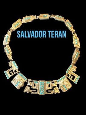 1960 Salvador Teran Gold and Turquoise Necklace
